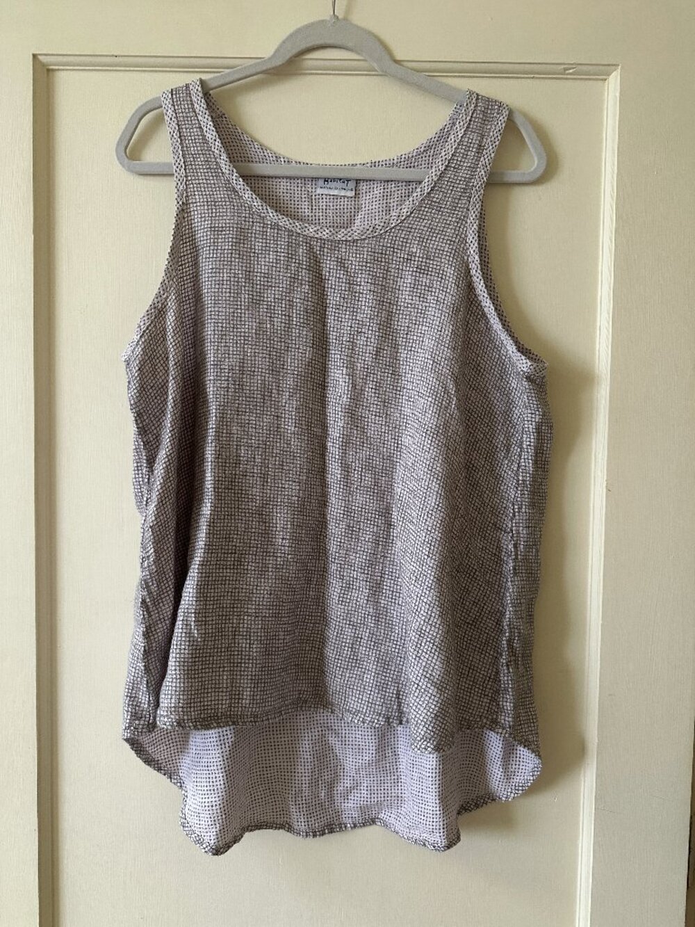 Habitat Womens XL 100% Linen Tank Top Gray Grid High Low Hem Sleeveless